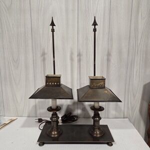 French Bouillotte XVI Tole Desk Table Lamp Mid Century Hand Painted 20" HEAVY